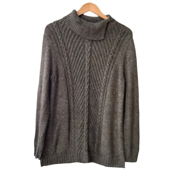 Talbots Cable Knit Sweater Cowl Neck Olive Brown 100% Cotton Size L - Picture 1 of 11